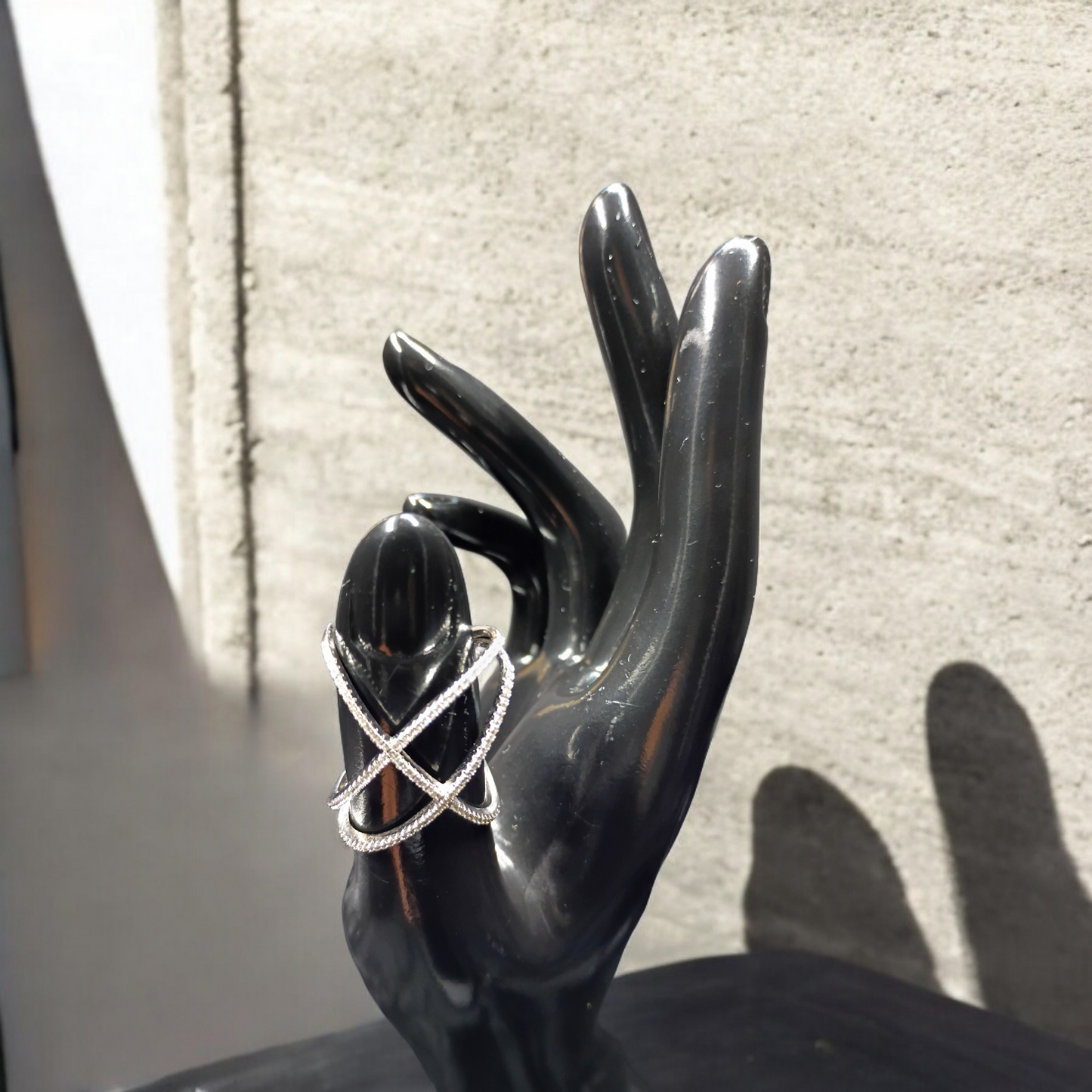 Double X white cubic zirconia 925 silver ring