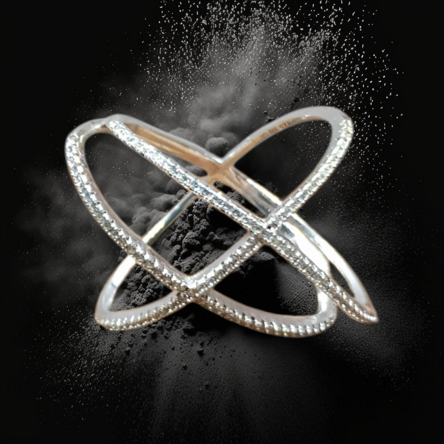 Double X white cubic zirconia 925 silver ring