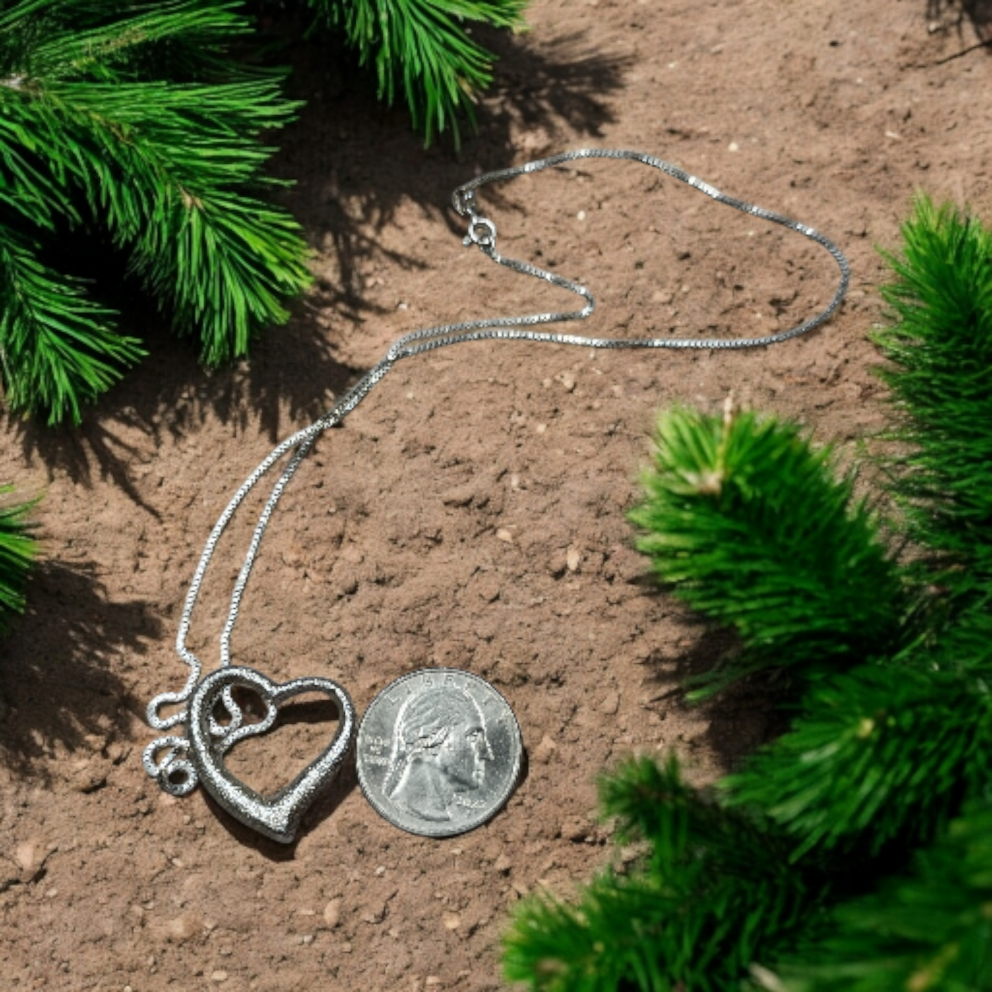 Stardust textured dimensional Floating HEART PENDANT Necklace