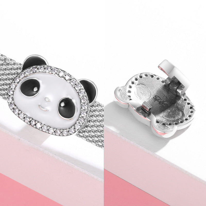 Panda-shaped phone case with chain detail on a white background