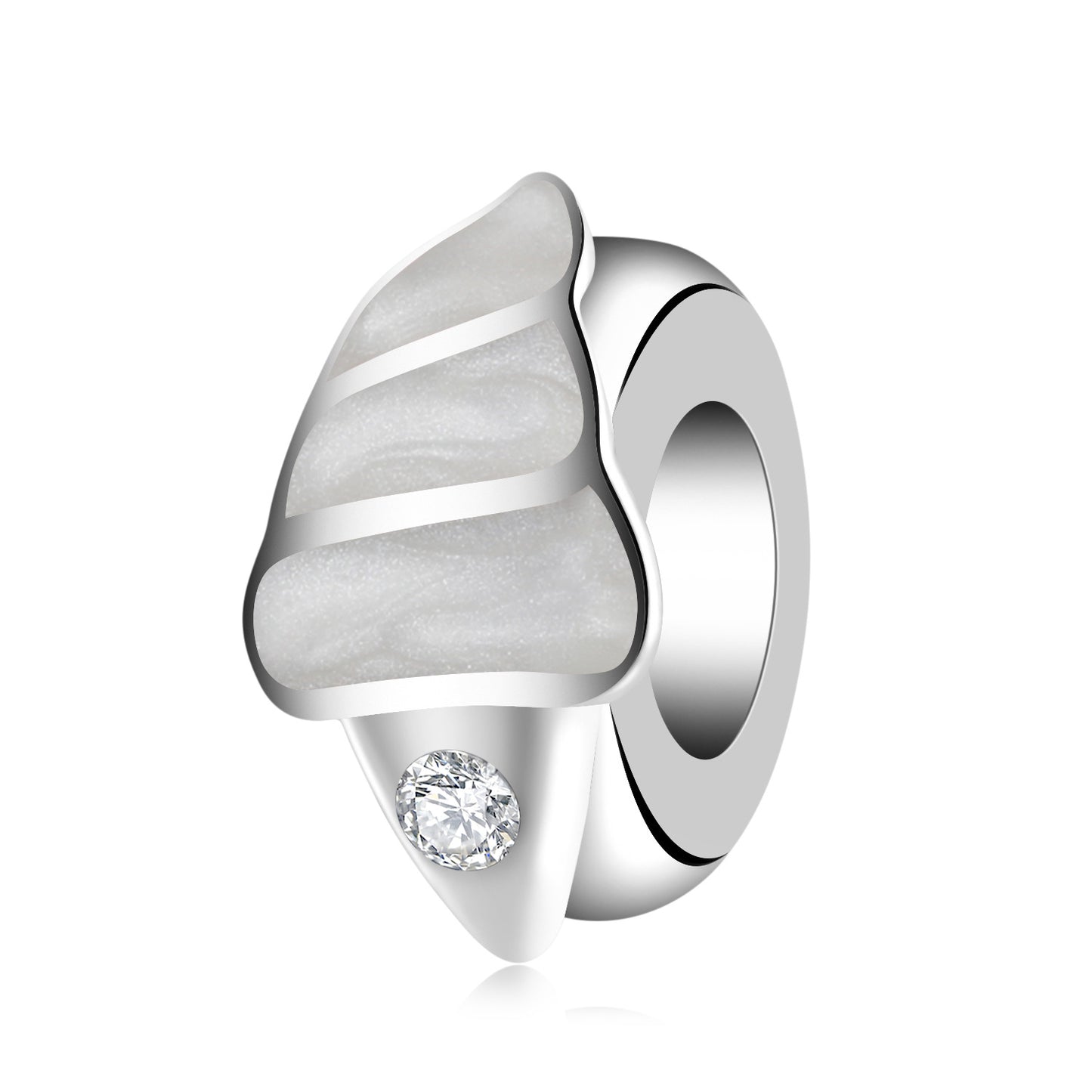 Silver ring with a diamond on a white background