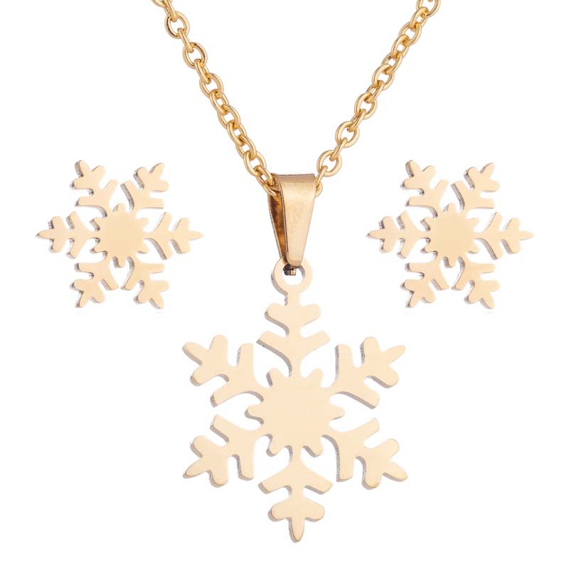 Women's Geometric Snowflake & Skull Necklace & Earrings Set - Stainless Steel