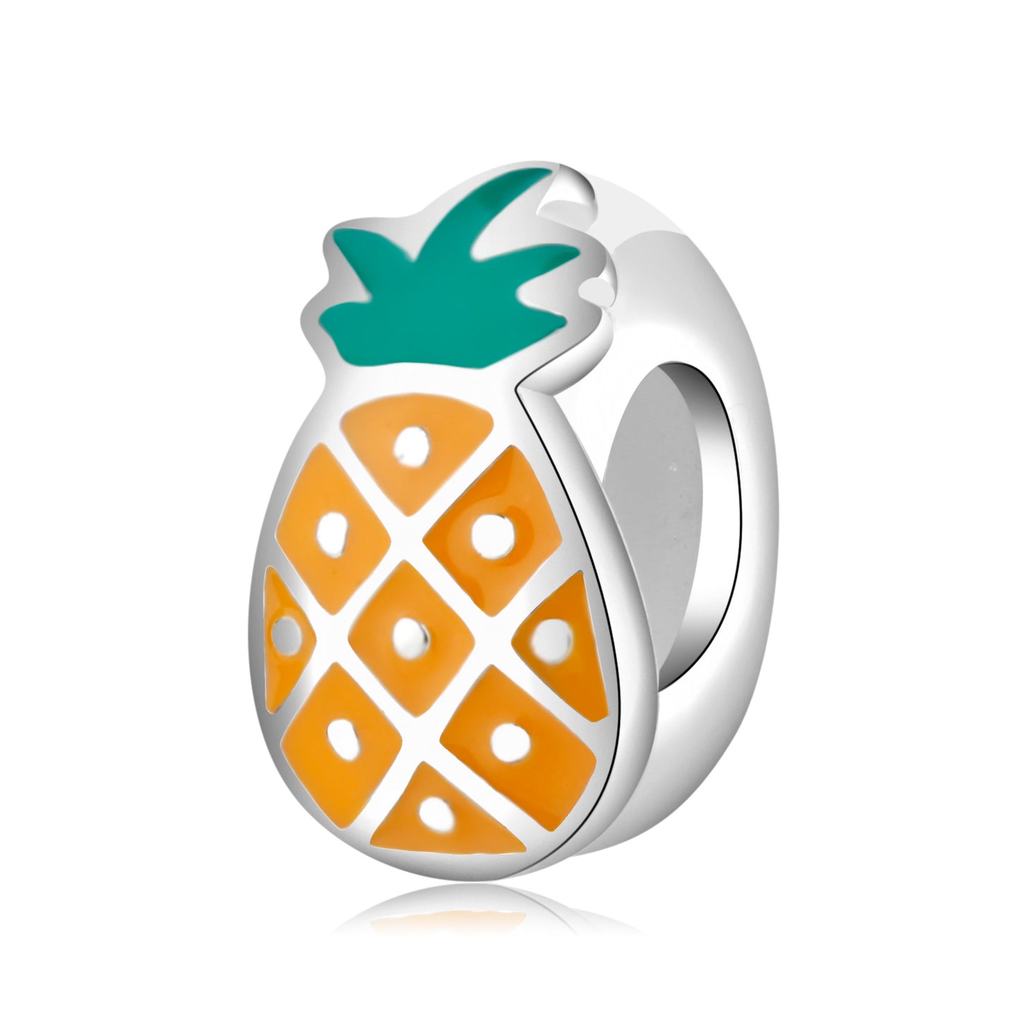 Pineapple-shaped charm with orange and green colors on a white background