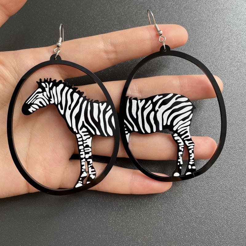 Acrylic Animal Dangle Earrings -- Exaggerated Black Cartoon Drop Earrings (Cat, Zebra, Whale, Dog & More)