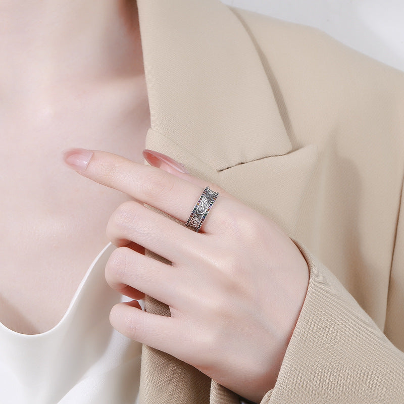 Retro Floral Vine Ring in Sterling Silver