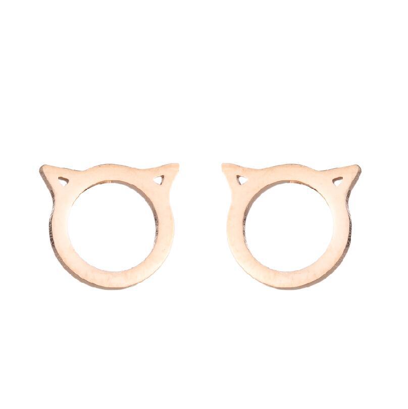 Rose gold cat-shaped earrings on a white background