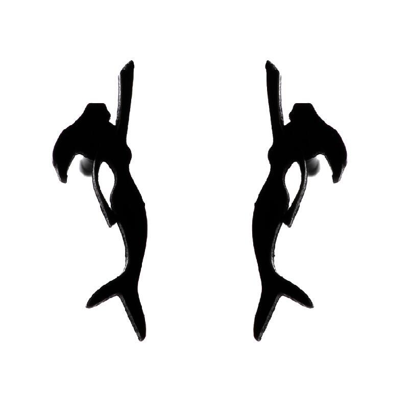 Black antler-shaped earrings on a white background