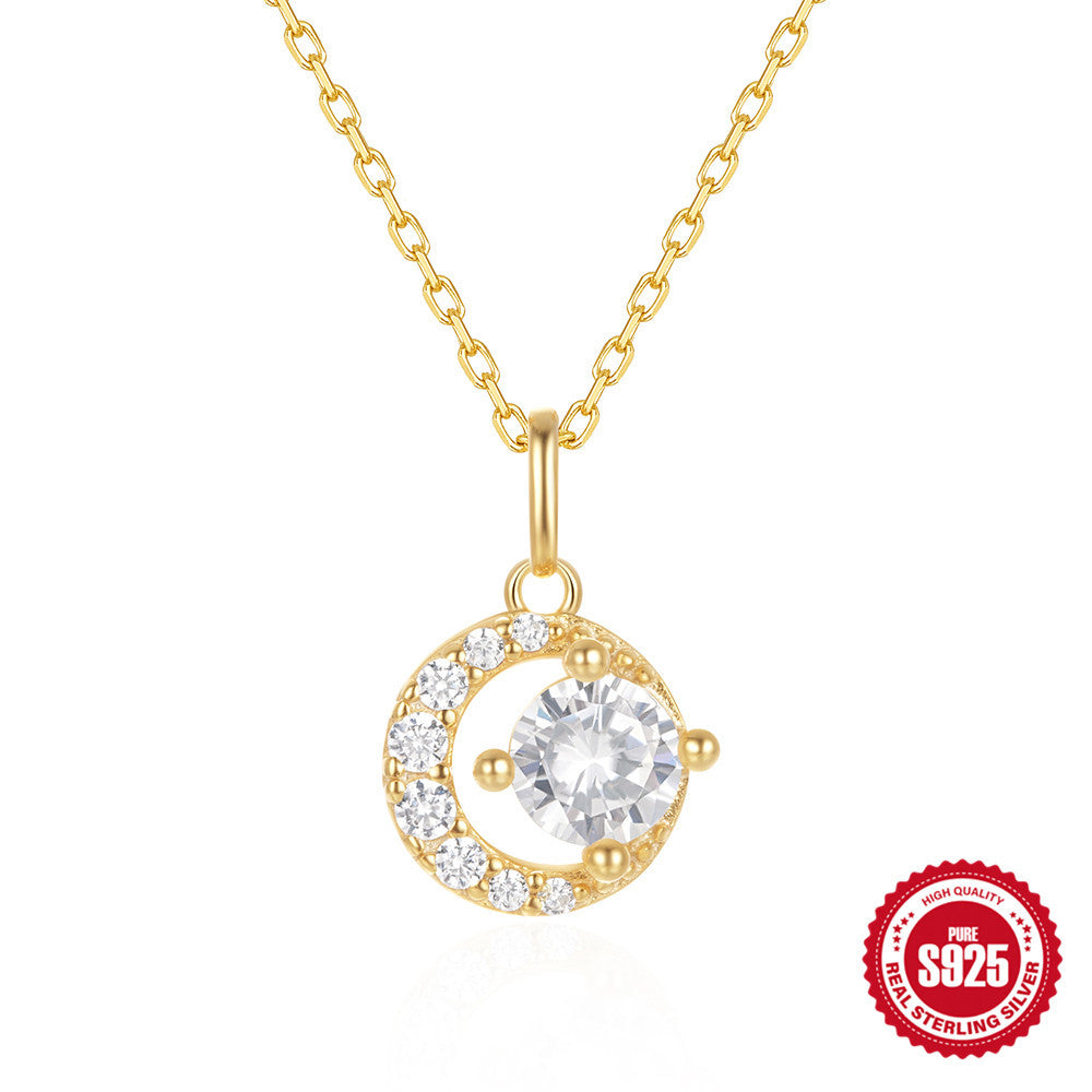 925 Sterling Silver Crescent Pendant With Diamond