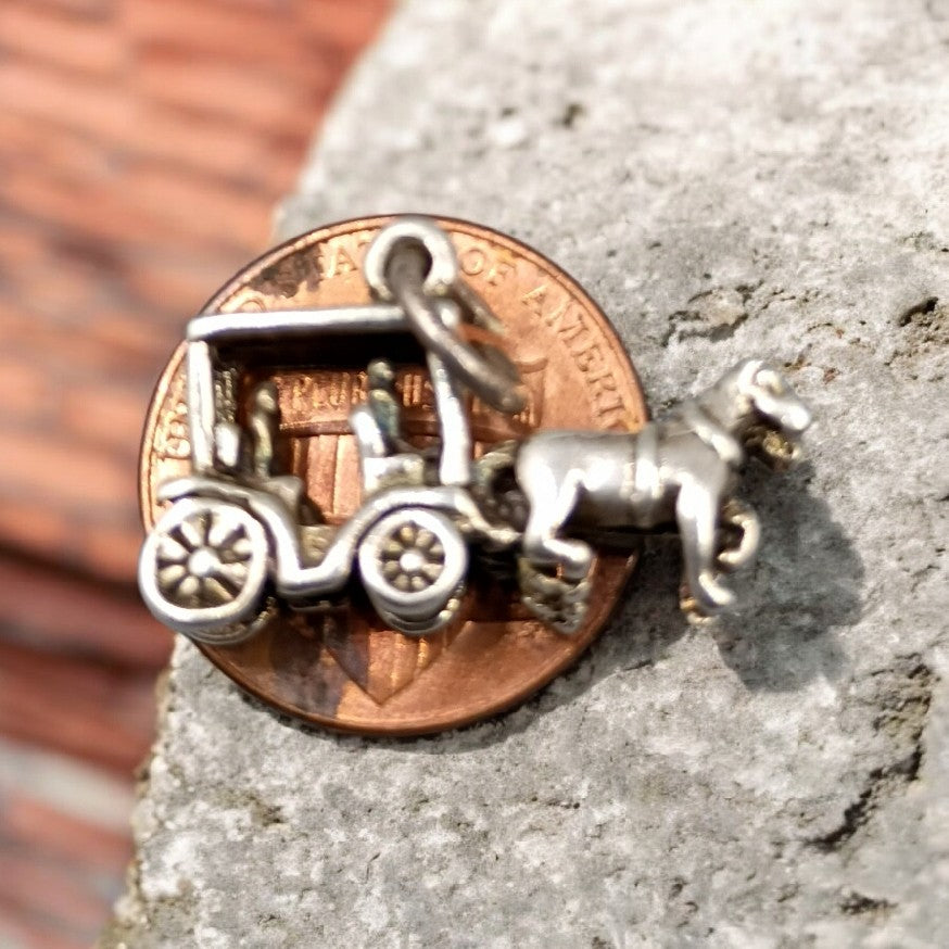 3D Silver Horse Amish Carriage Wagon Charm