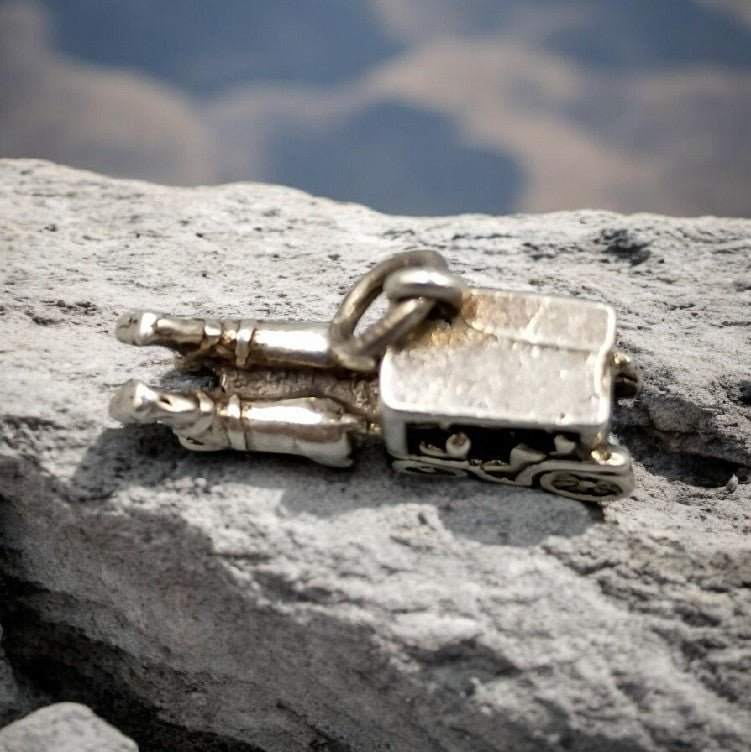 3D Silver Horse Amish Carriage Wagon Charm