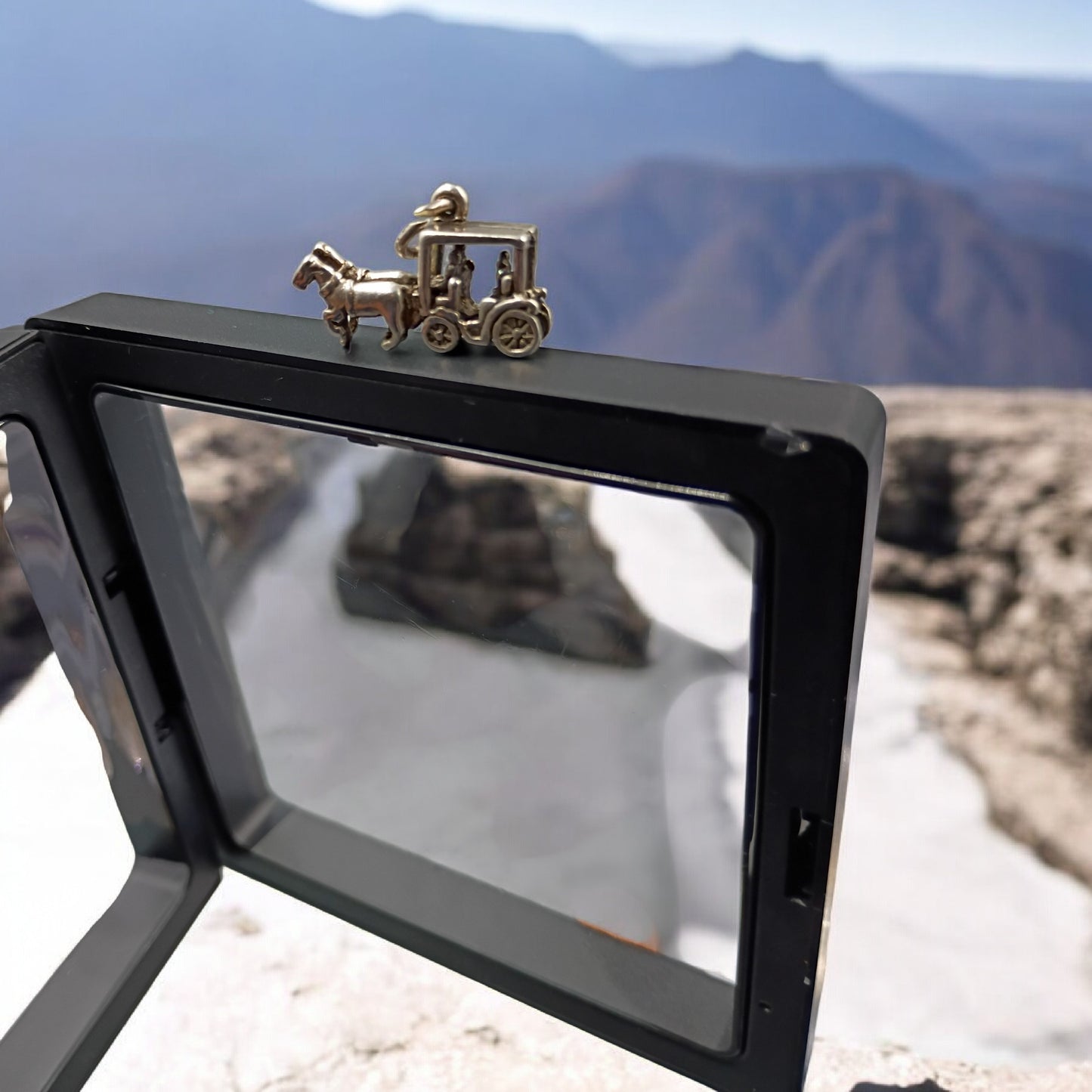 3D Silver Horse Amish Carriage Wagon Charm