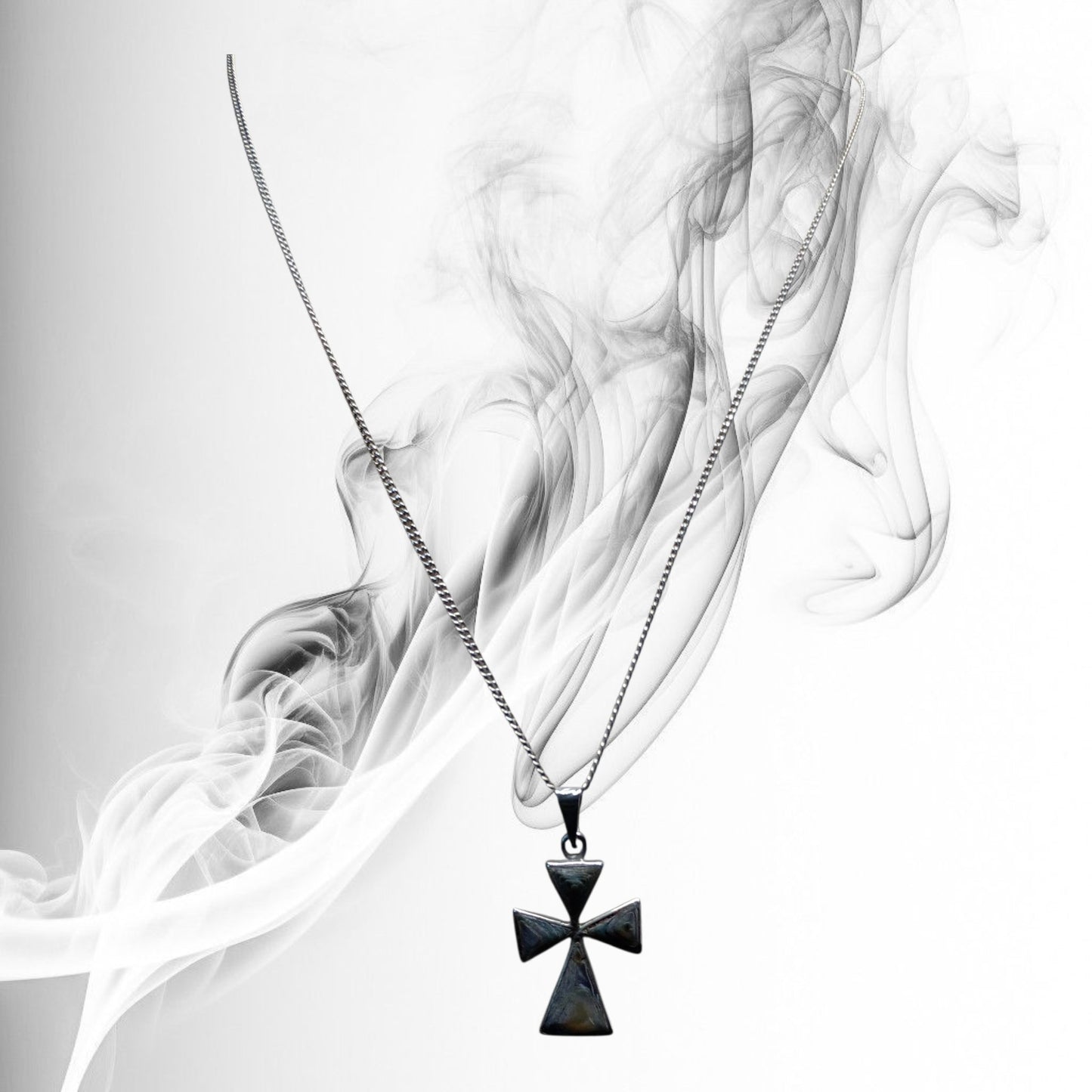 Vintage Sterling silver small curb chain with Abalone Cross