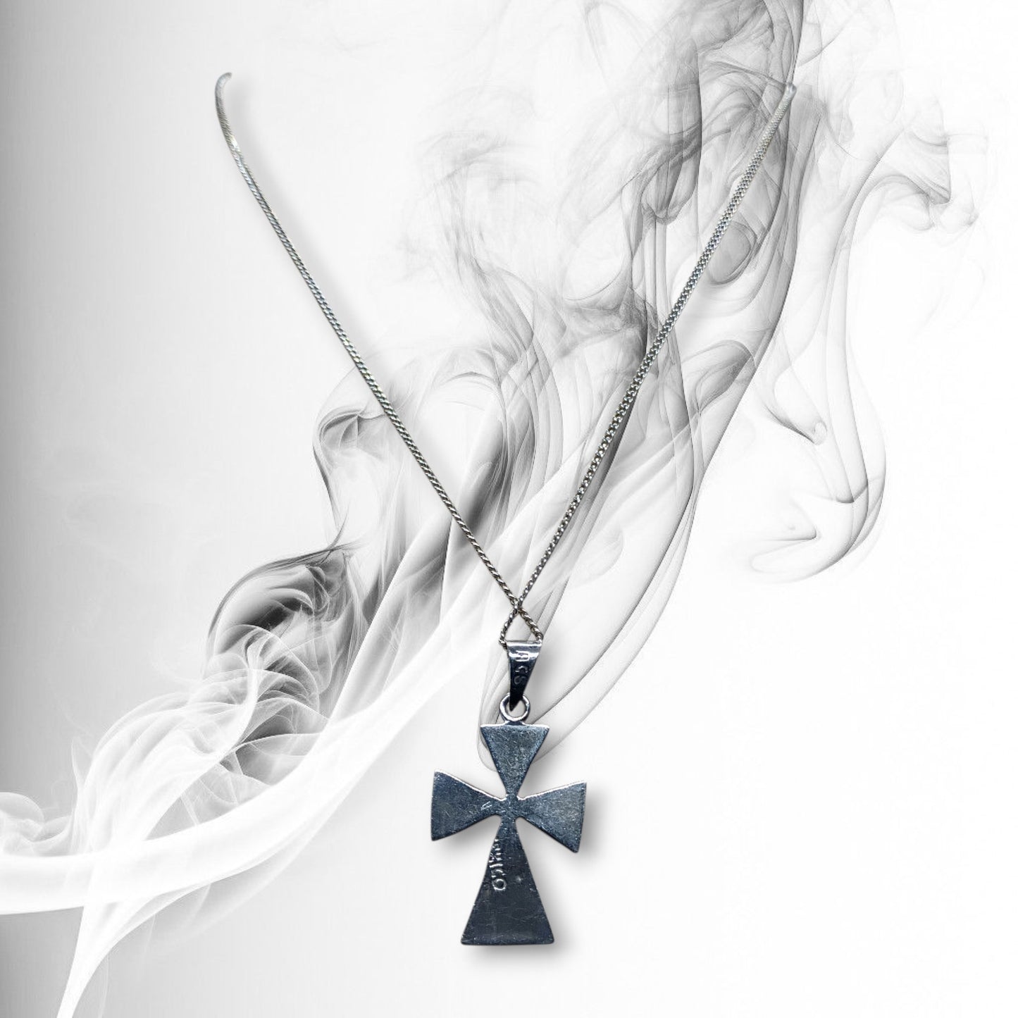 Vintage Sterling silver small curb chain with Abalone Cross