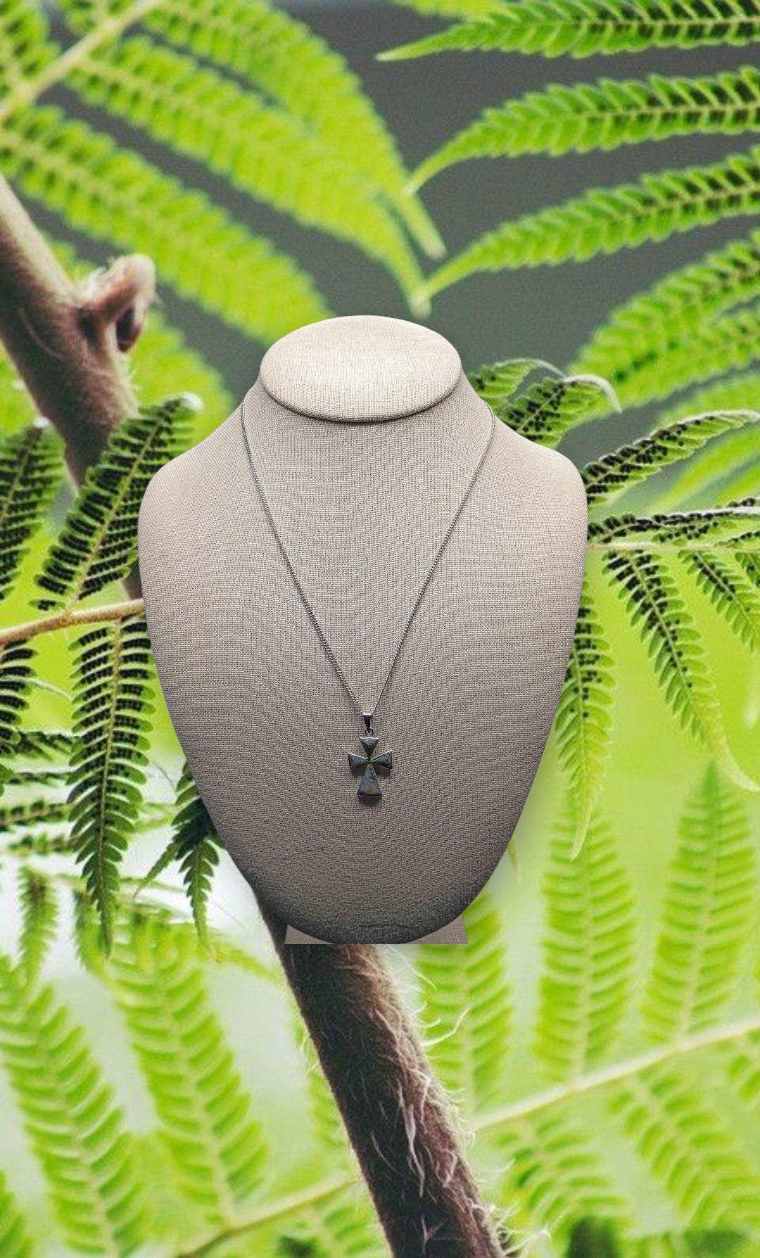 Vintage Sterling silver small curb chain with Abalone Cross