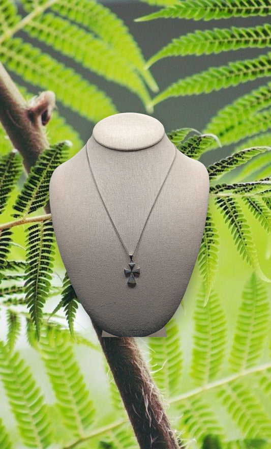 Vintage Sterling silver small curb chain with Abalone Cross