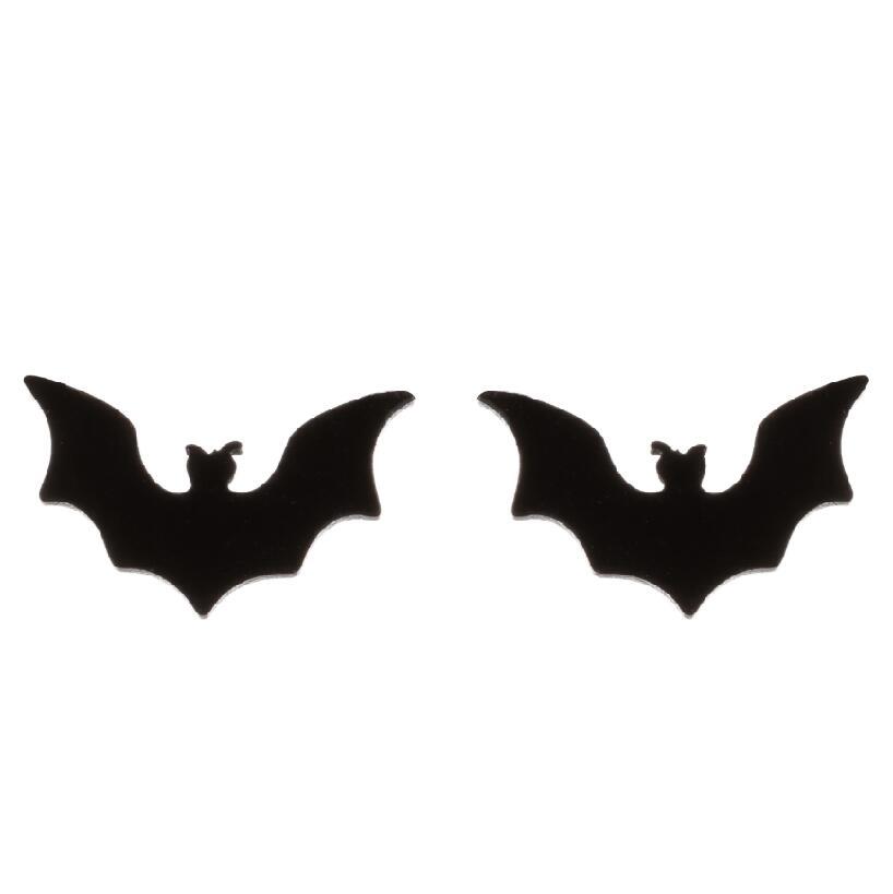 Black bat-shaped earrings on a white background