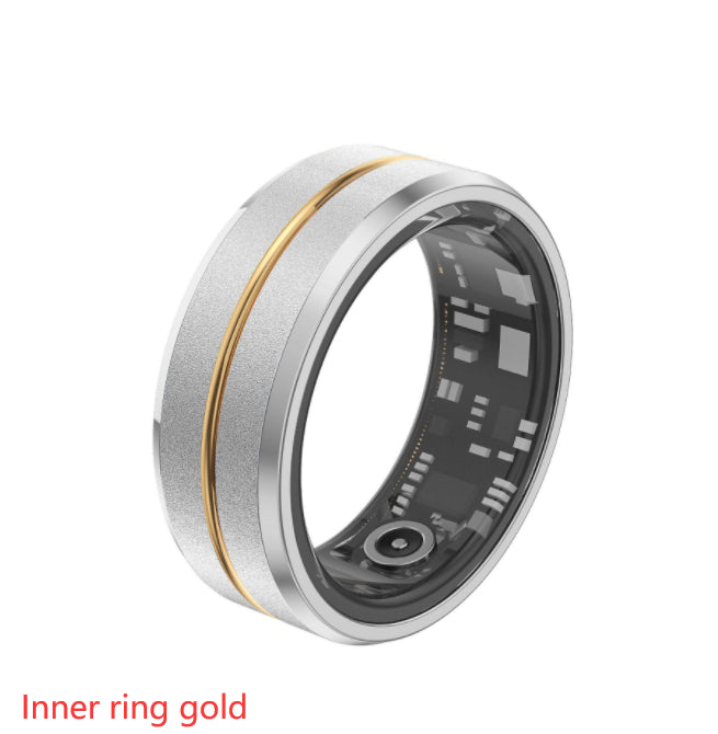 Silver ring with a gold inner ring on a white background
