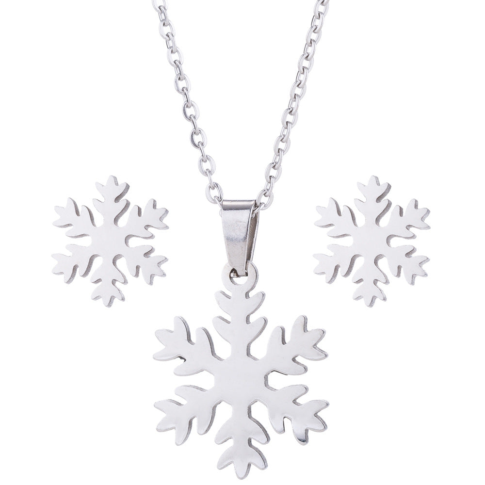 Women's Geometric Snowflake & Skull Necklace & Earrings Set - Stainless Steel