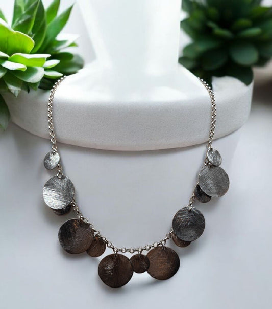 Vintage Silver hammered circle disk drop necklace