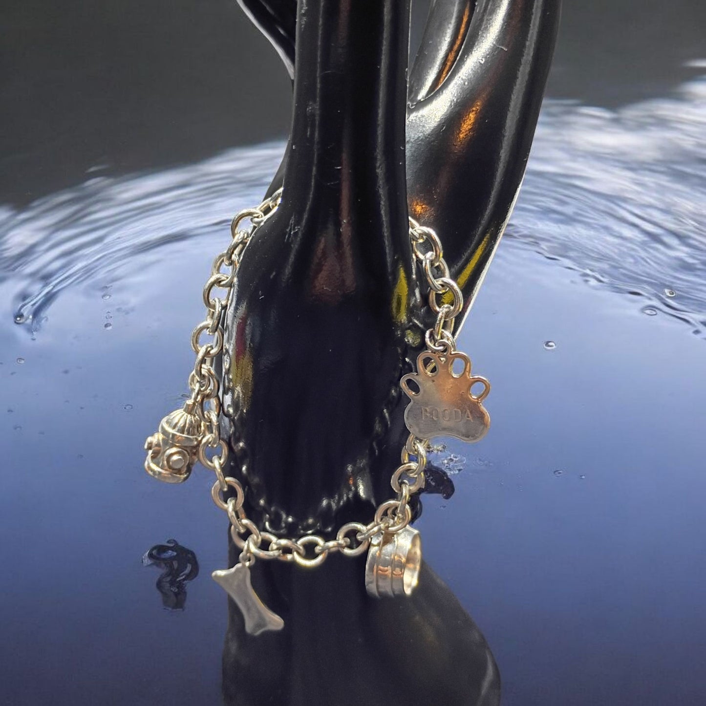 Vintage Silver cable link charm bracelet with dog charms