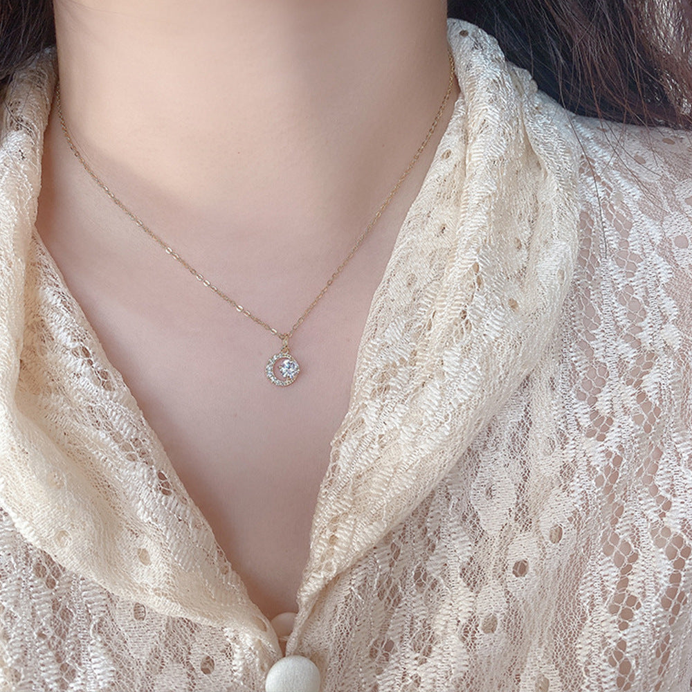 925 Sterling Silver Crescent Pendant With Diamond