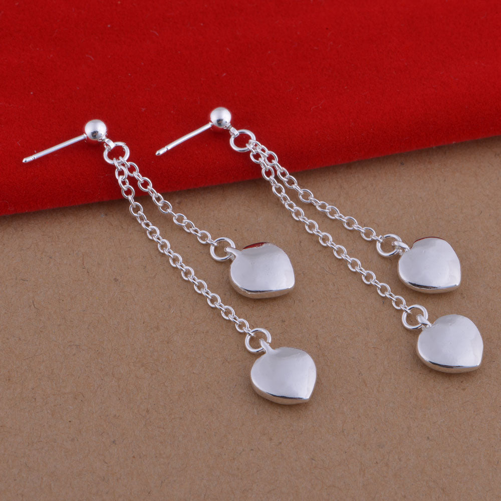 Heart Dangle Sterling Silver Earrings