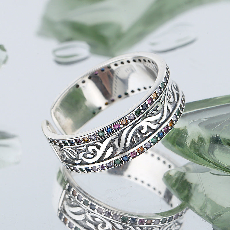 Retro Floral Vine Ring in Sterling Silver