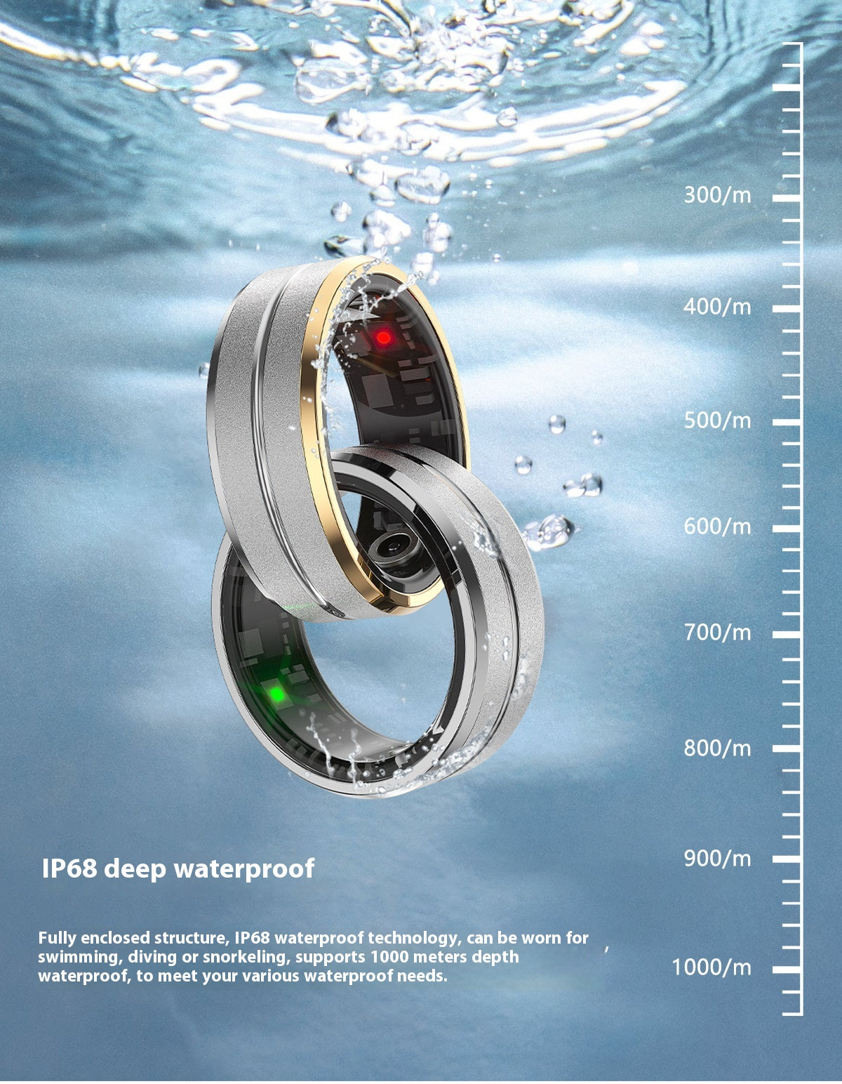 Smartwatch underwater with depth measurement scale