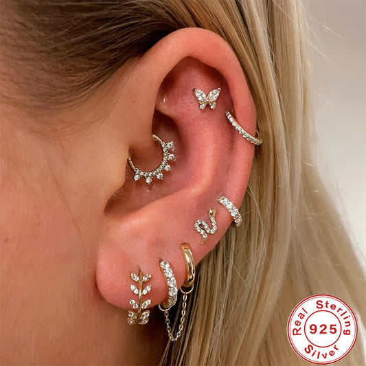 Sterling Silver Cartilage Piercing Zircon with Diamond Earrings