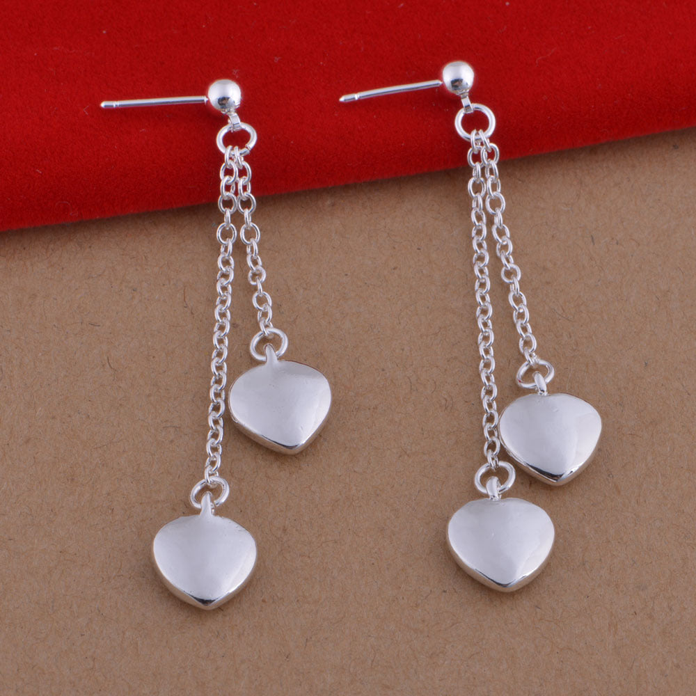 Heart Dangle Sterling Silver Earrings