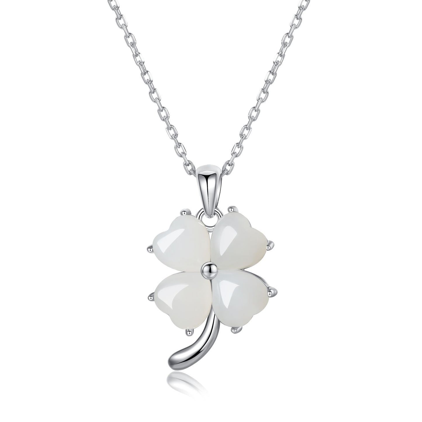 Four-leaf clover pendant necklace on a white background