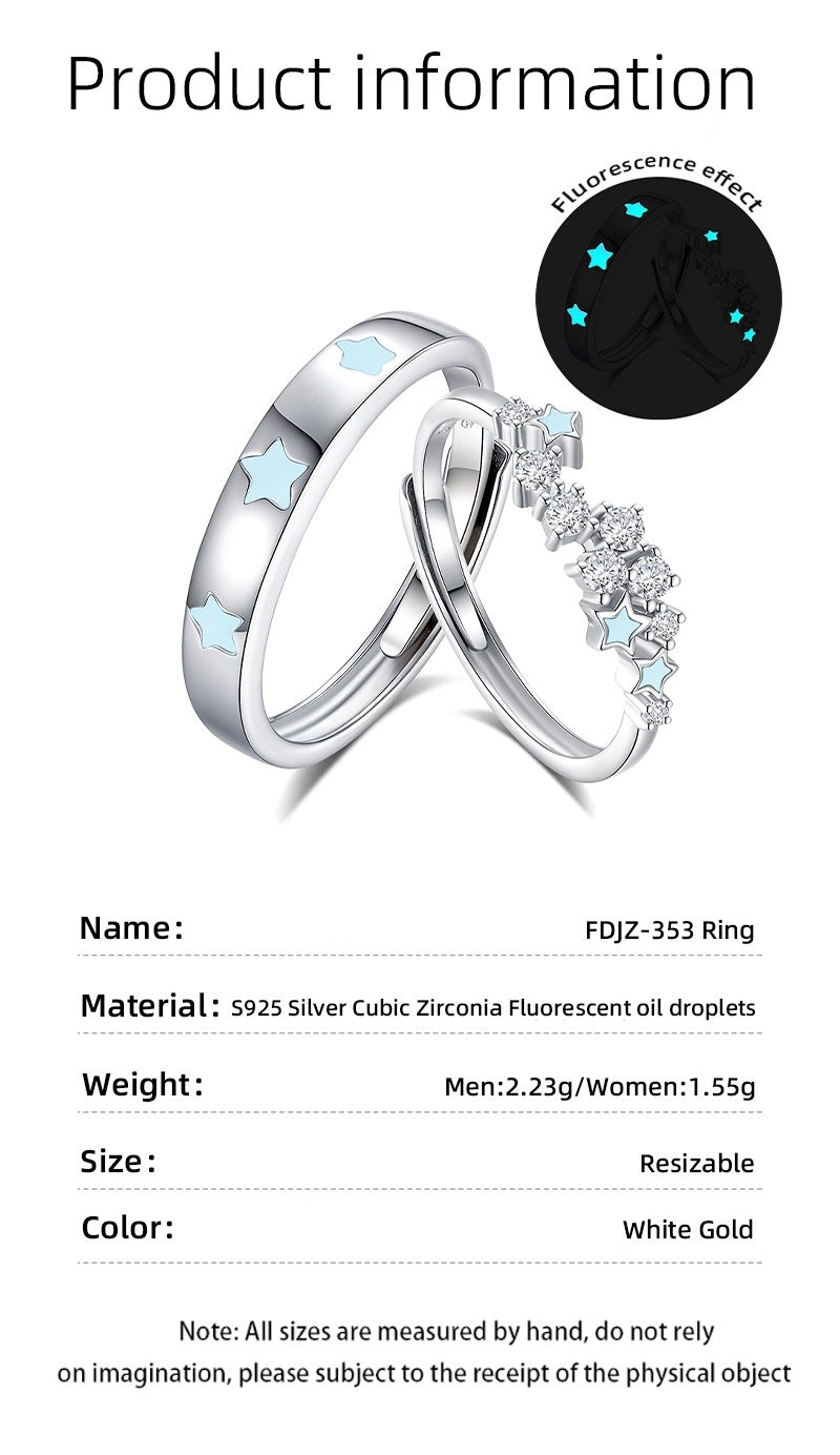 Matching Couple Rings | Sterling Silver Star Design | Luminous Glow
