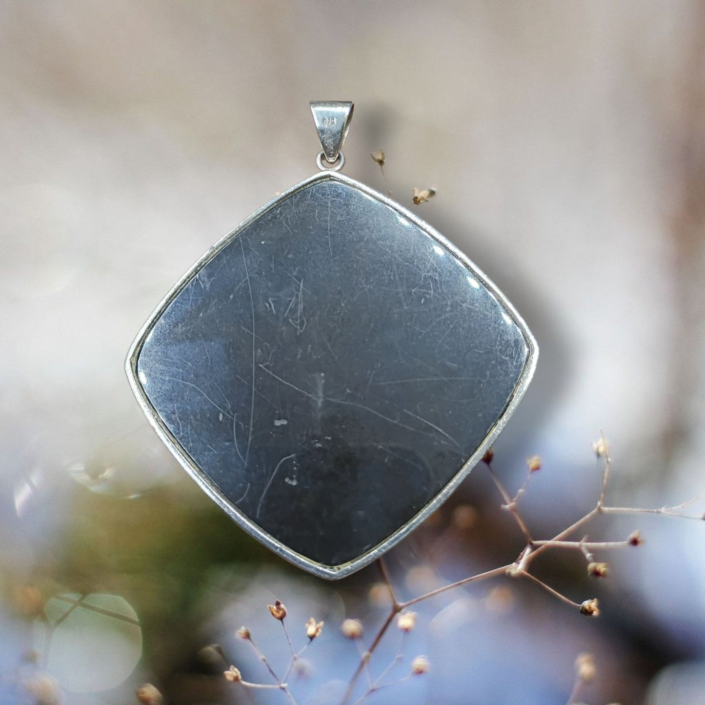 Whitney Kelly sterling silver Malamute and landscape jasper pendant