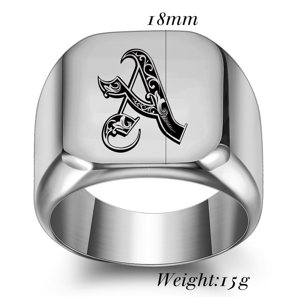Titanium Letter Ring | Engraved Initial Signet Band