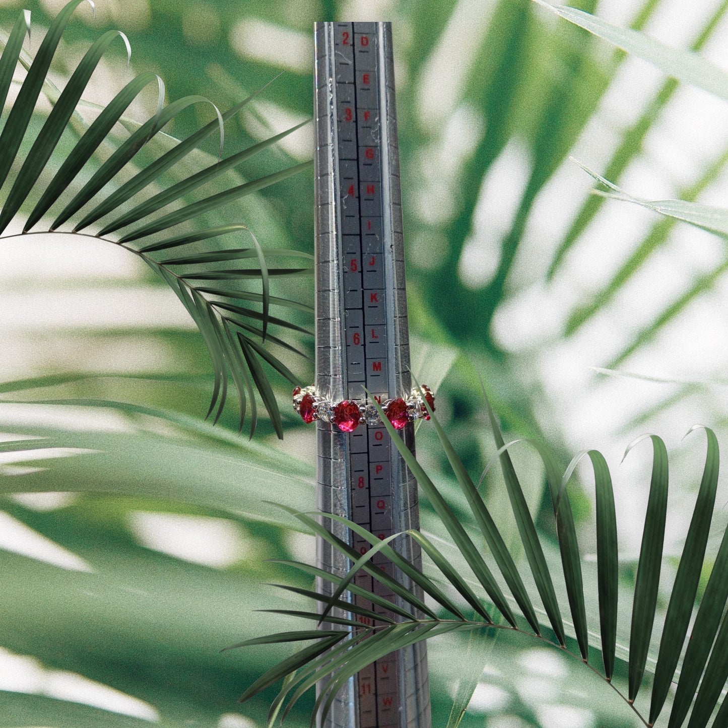 Round Ruby & Diamond Simulant Rhodium Infinity Band