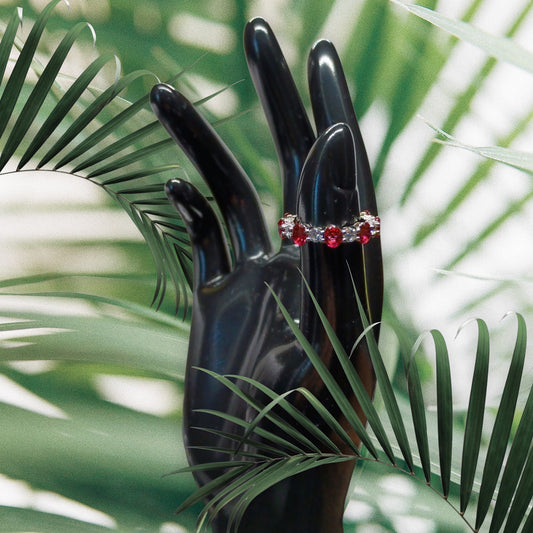 Round Ruby & Diamond Simulant Rhodium Infinity Band