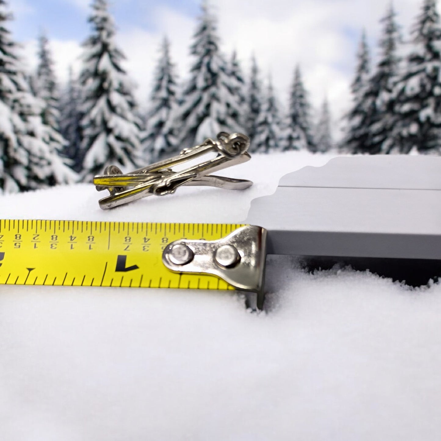 Vintage 3D Silver Ski Poles and Skis Charm