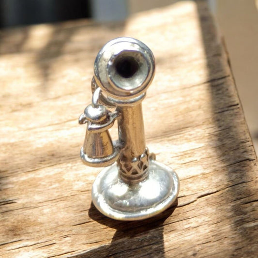 Vintage Sterling Silver 3D Antique Telephone Charm