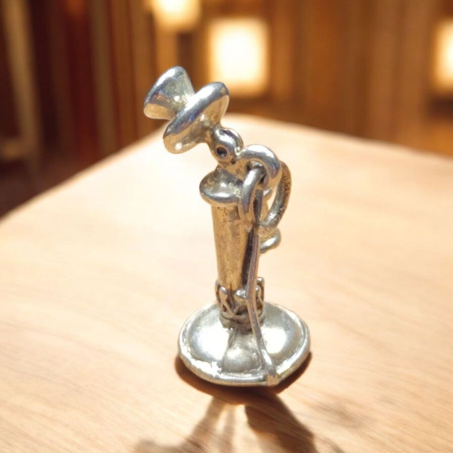 Vintage Sterling Silver 3D Antique Telephone Charm