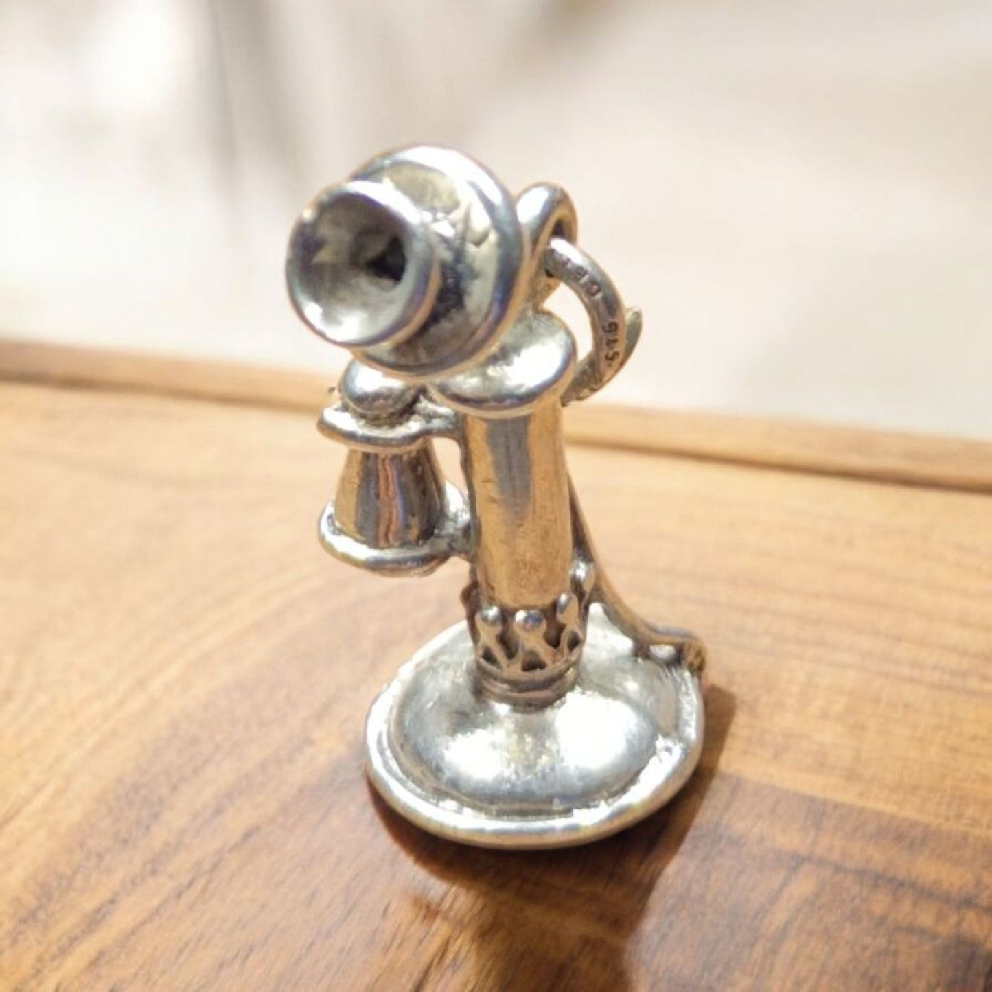 Vintage Sterling Silver 3D Antique Telephone Charm