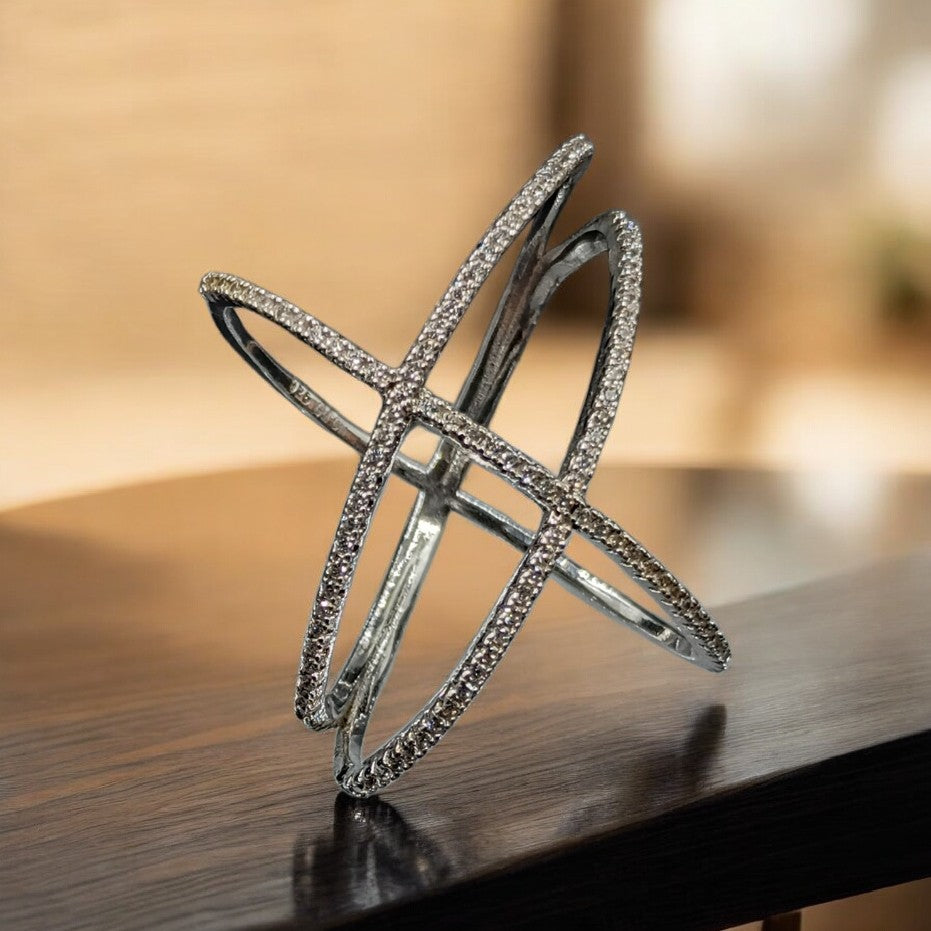 Double X White Cubic Zirconia Ring
